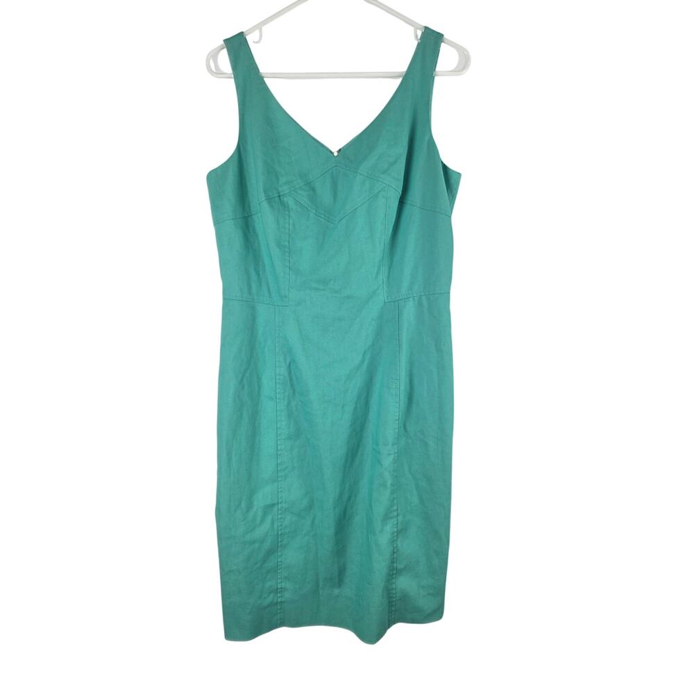 Tahari Teal Mini Dress 8 Womens‎ Sleeveless V Front V Back Gold Zipper Lined